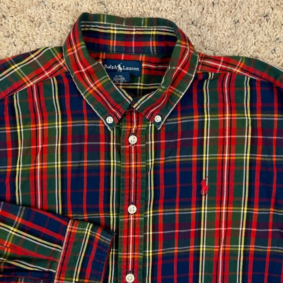 Ralph Lauren Boys XL 20 Button Up Long Sleeve Lightweight Plaid Shirt Multicolor - Picture 1 of 8